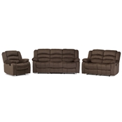 Baxton Studio Hollace Modern and Contemporary Taupe Microsuede Sofa Loveseat and Chair Set with 5 Recliners Living room Set